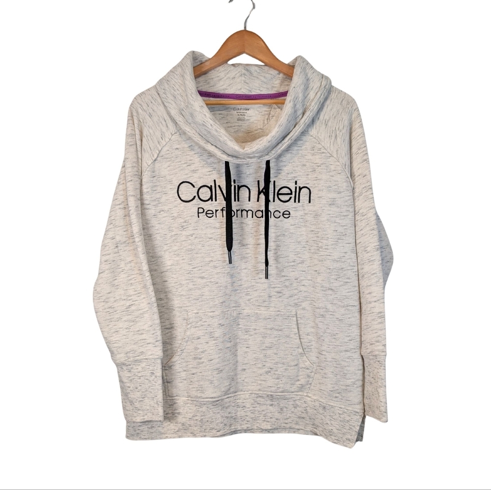 Calvin Klein Women's XL Sweater Performance cowl neck hoodie heather grey